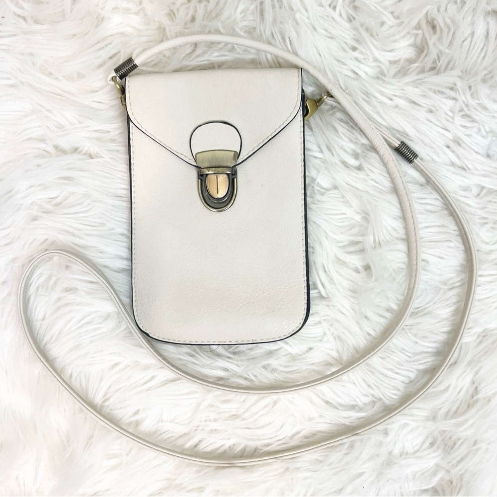 BOUTIQUE OFF-WHITE FAUX LEATHER CROSSBODY COMPACT SMALL PURSE PHONE HOLDER